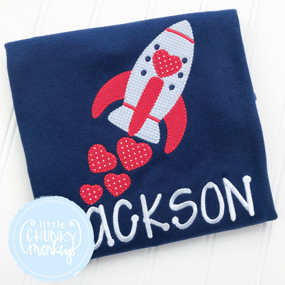 Boy Valentines Romper - Valentine Rocket on Navy Romper