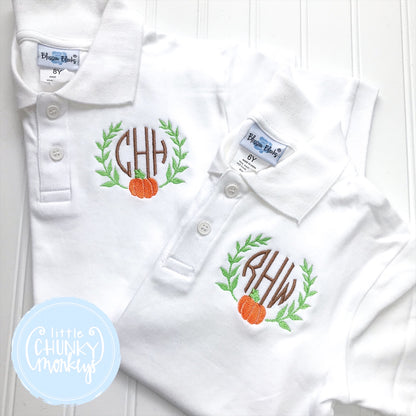 Boy Polo Shirt - Stitched Pumpkin and Vine Monogram