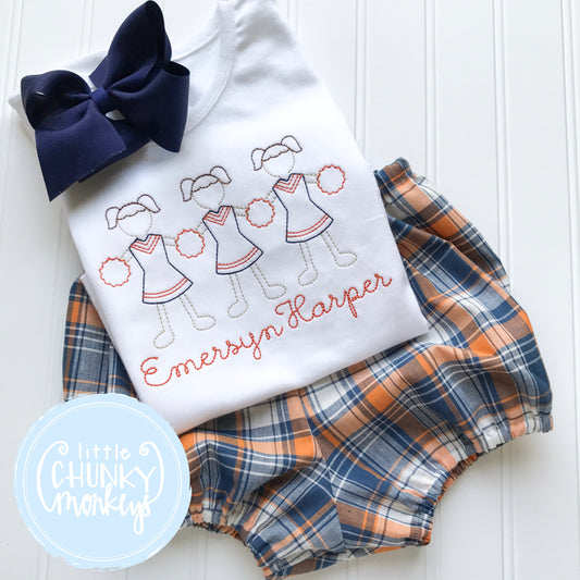 Girl Shirt- Vintage Stitch Cheer Trio - Orange & Navy