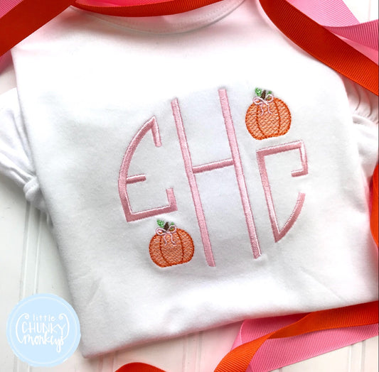 Girl Shirt- Stitched Circle Monogram with Mini Pumpkins