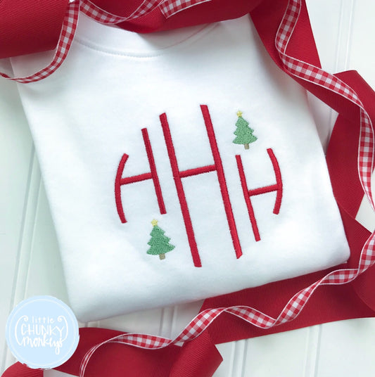 Boy Shirt -Circle Monogram with Mini Christmas Trees