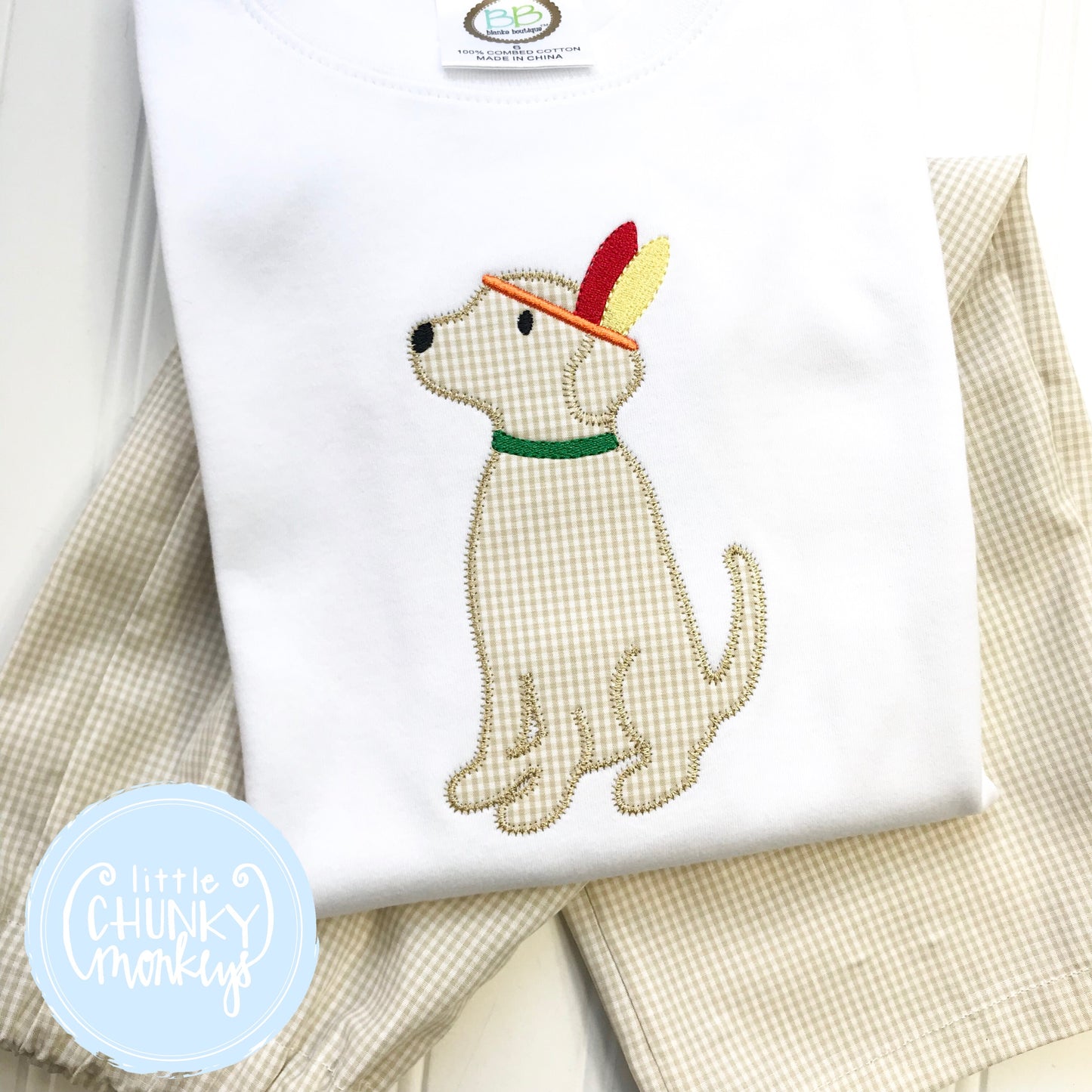 Boy Shirt -Boy Fall Shirt- Applique Dog Wearing Thanksgiving Indian Feathers