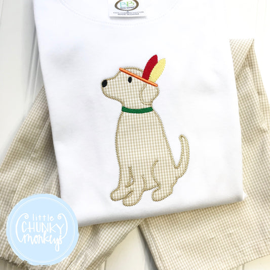 Boy Shirt -Boy Fall Shirt- Applique Dog Wearing Thanksgiving Indian Feathers