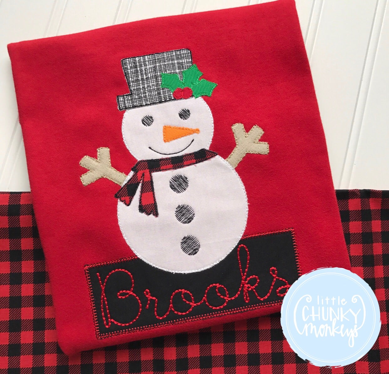 Boy Shirt - Boy Christmas Shirt - Snowman Applique on Red Shirt