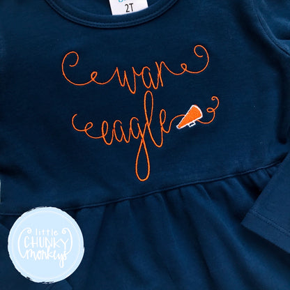 Girl Football Dress - Personalized Vintage Stitch Megaphone Ruffle Dress