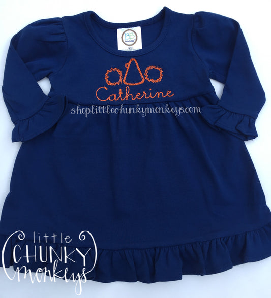 Girl Outfit - Girl Football Dress - Personalized Vintage Stitch Pom Pom Ruffle Dress