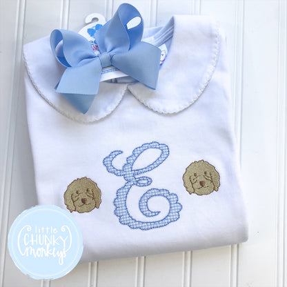 Girl Peter Pan Collar Shirt - Applique Initial with Puppy faces