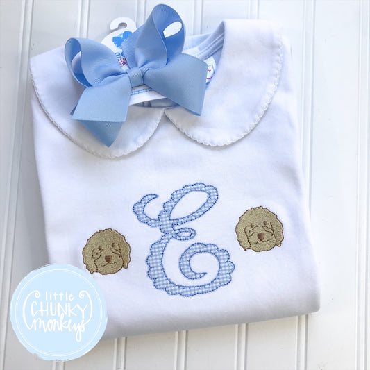 Girl Peter Pan Collar Shirt - Applique Initial with Puppy faces