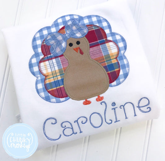Girl Fall Shirt - Applique Plaid Turkey + Personalization