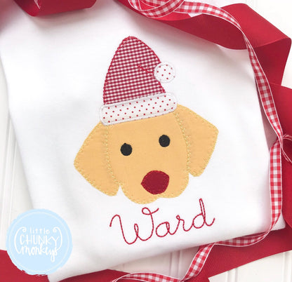 Boy Shirt -Dog Wearing Santa Hat with Personalization