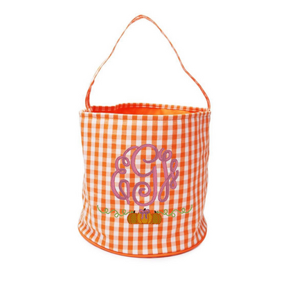 Orange Gingham Halloween Bucket Tote
