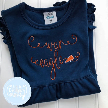 Girl Football Dress - Personalized Vintage Stitch Megaphone Ruffle Dress