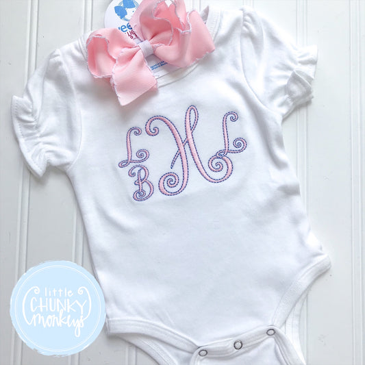 Girl Romper - White Bodysuit with Monogram