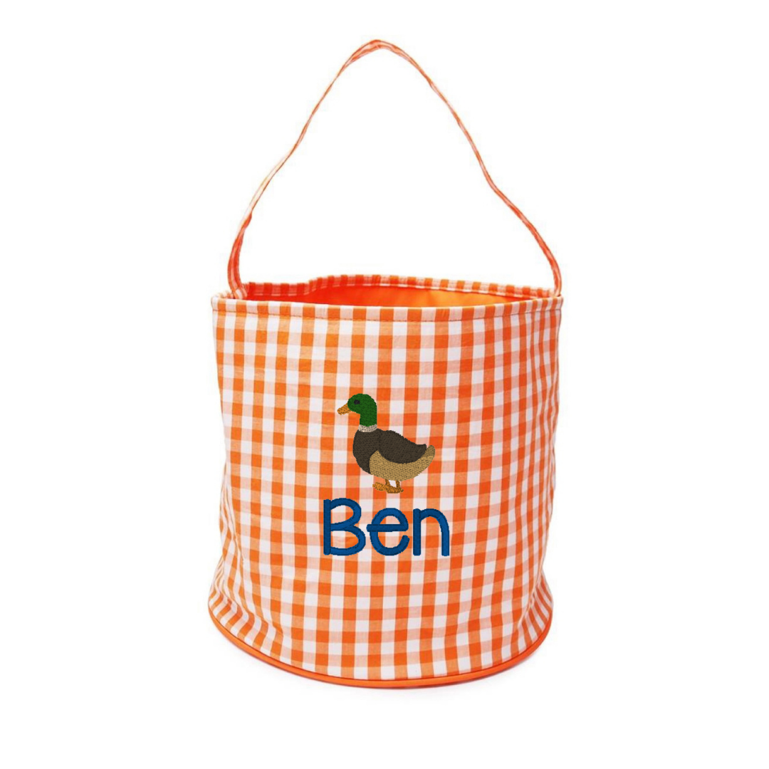 Orange Gingham Halloween Bucket Tote