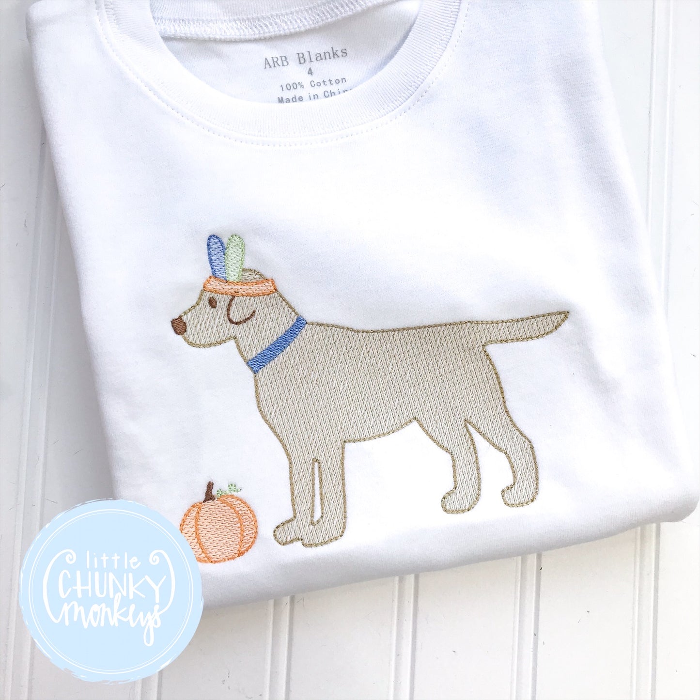Boy Shirt- Stitched Dog with Feather Headband + Personalization