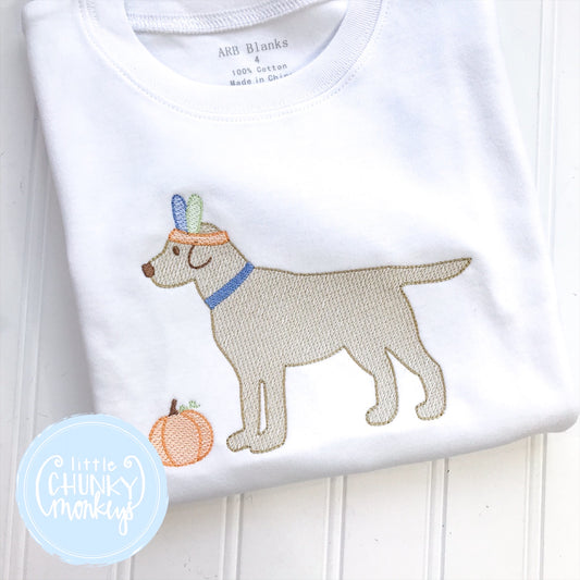 Boy Shirt- Stitched Dog with Feather Headband + Personalization