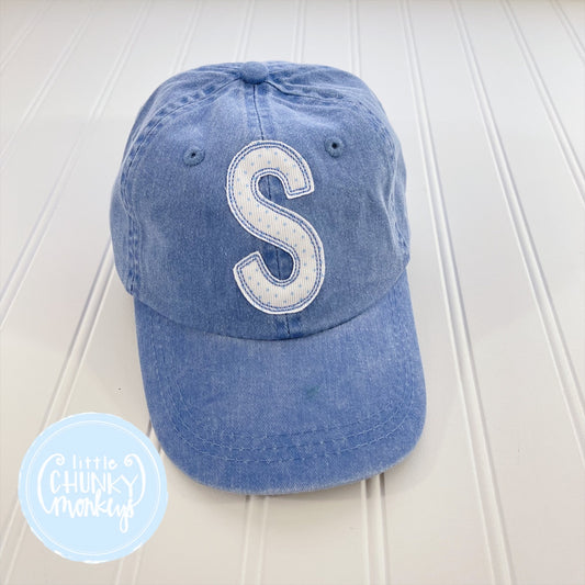 Toddler Kid Hat -  Applique Initial on Light Blue Hat
