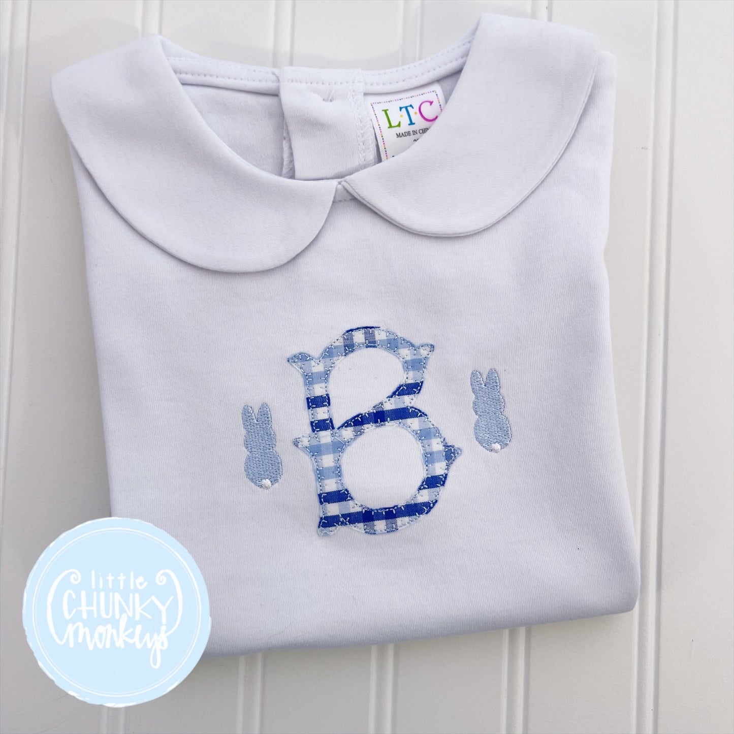 Ready to Ship - "B" with Bunnies - 2T Boys Short Sleeve Peter Pan