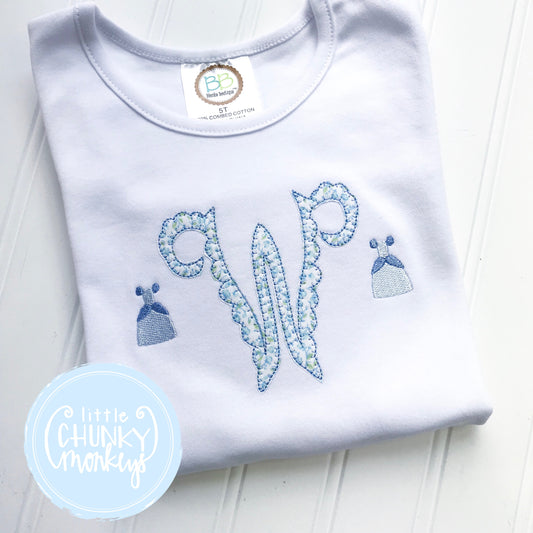 Girl Shirt - Appliqué Initial with Mini Princess Embroidery