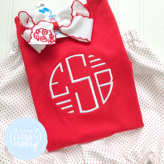 Girl Shirt - Circle Monogram with Bars on Red Shirt