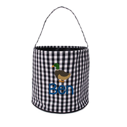 Black Gingham Halloween Bucket Tote
