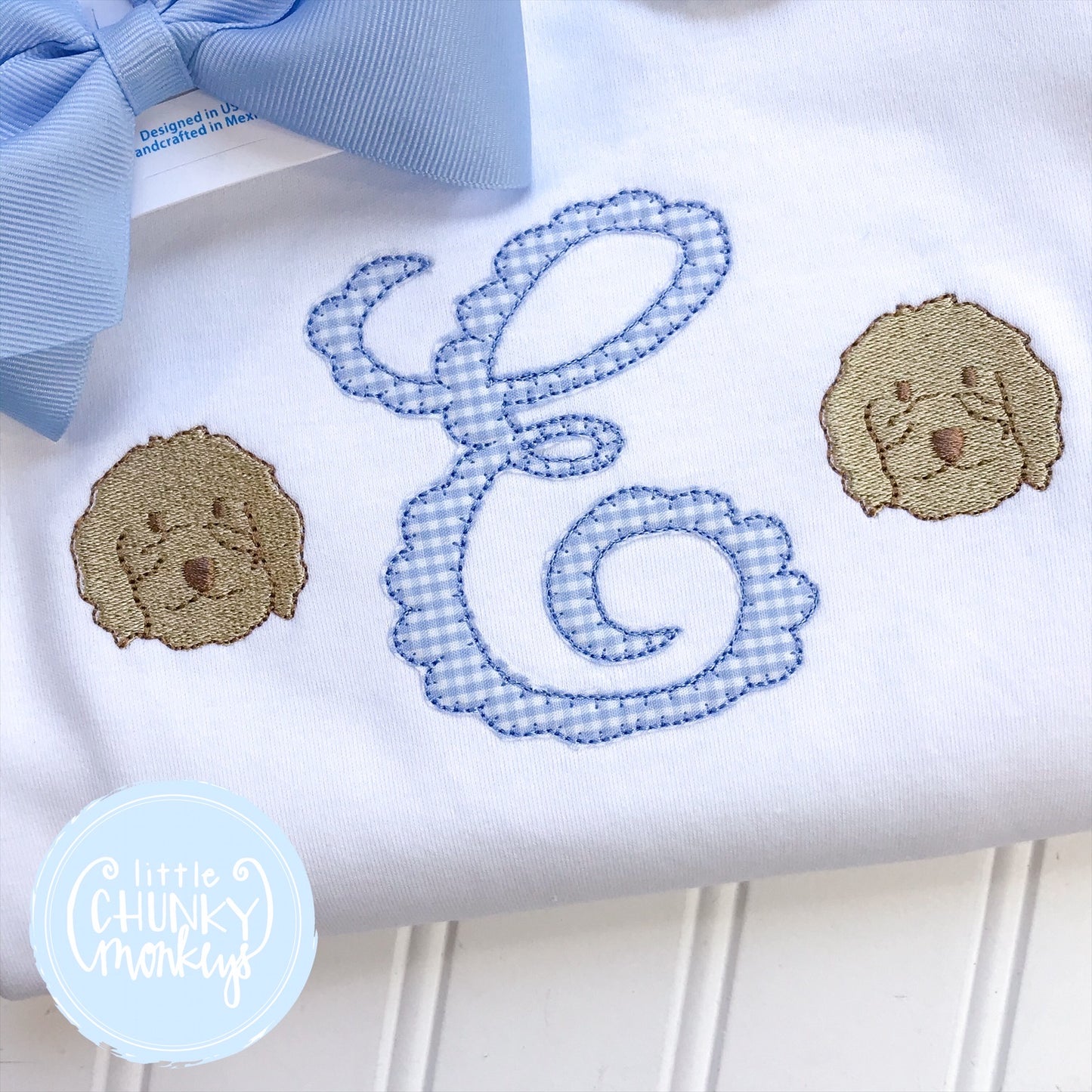 Girl Peter Pan Collar Shirt - Applique Initial with Puppy faces