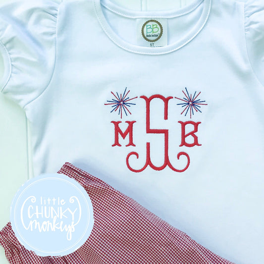 Girl Shirt - Monogram with Fireworks Minis