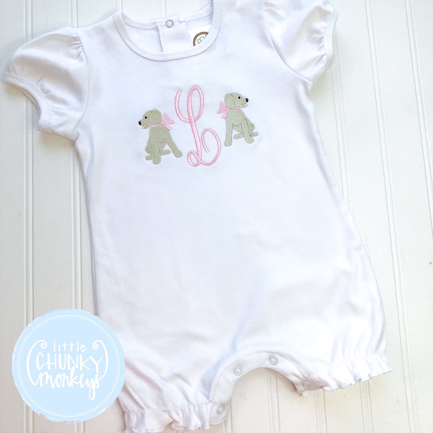 Girl Romper - White Romper with Stitch Puppies