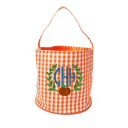 Orange Gingham Halloween Bucket Tote
