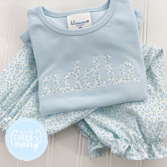 Girl Shirt - Applique Name on Light Blue Shirt