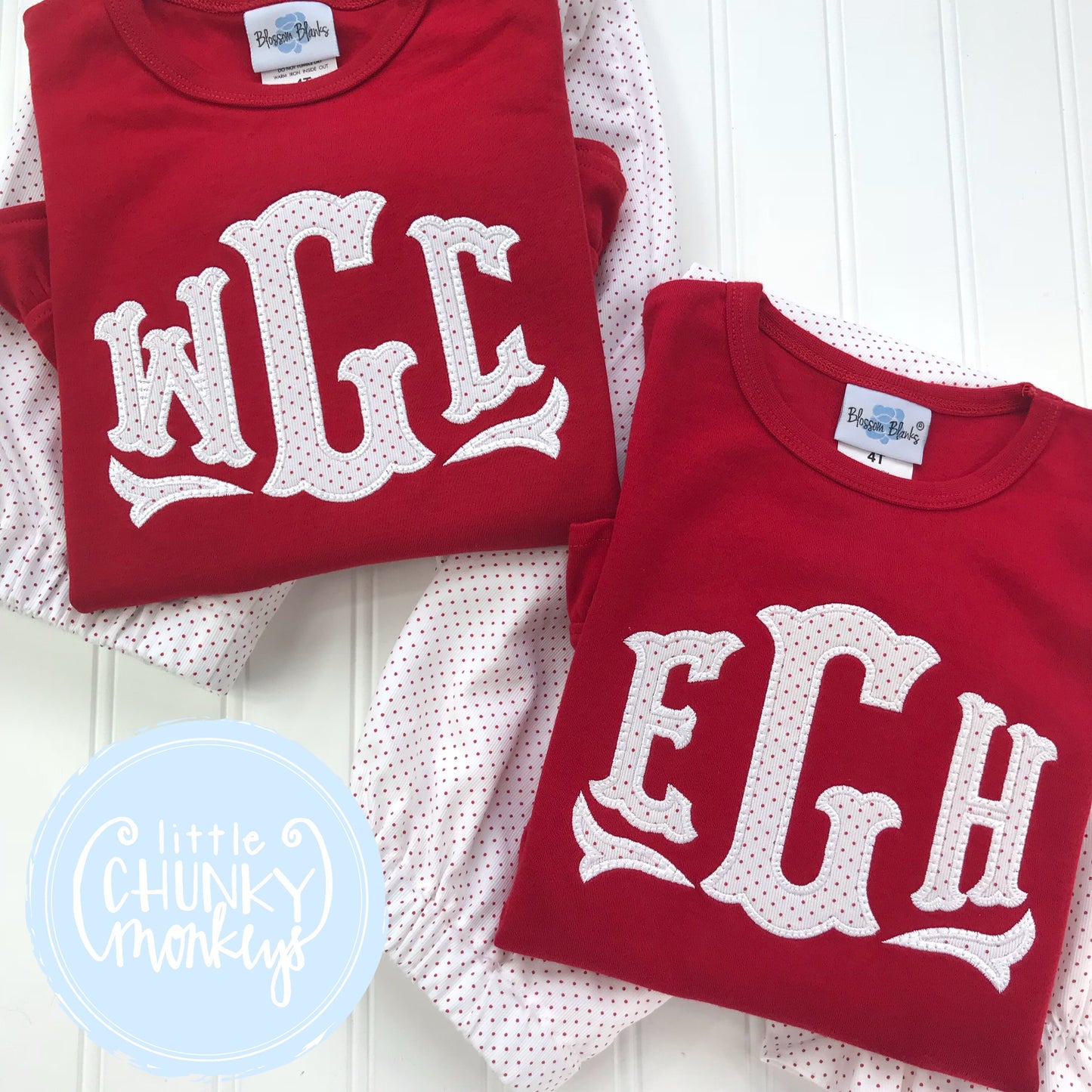 Girl Shirt - Applique Monogram on Red Shirt