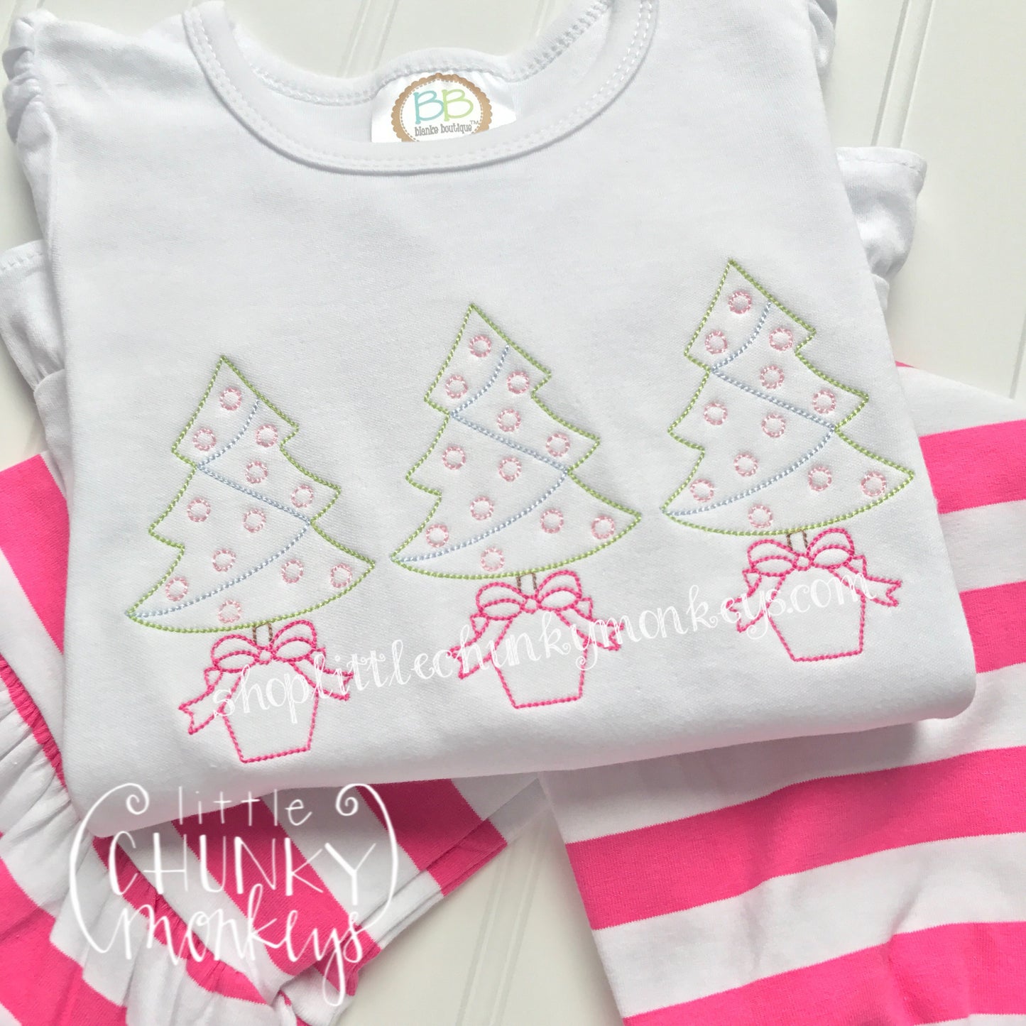 Girl Shirt - Vintage Stitch Christmas Tree Trio Shirt