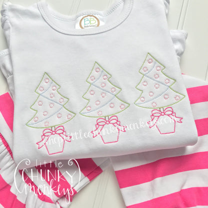 Girl Shirt - Vintage Stitch Christmas Tree Trio Shirt