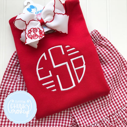 Girl Shirt - Circle Monogram with Bars on Red Shirt