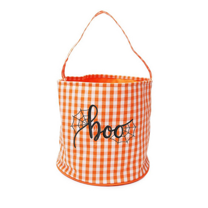 Orange Gingham Halloween Bucket Tote