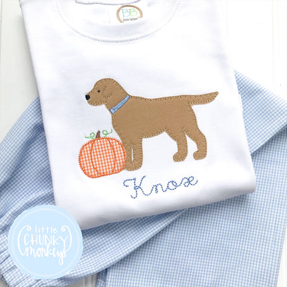 Boy Shirt - Applique Puppy and Pumpkin with Personalization