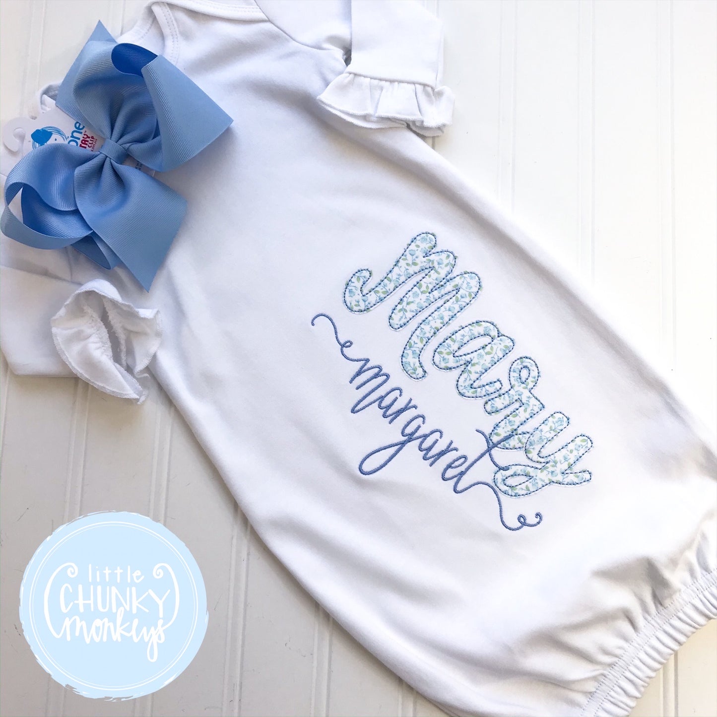 Baby Girl Gown - Bring Home Outfit - Personalized Newborn Gown with Applique + Personalization