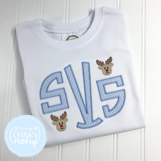 Boy Shirt -Applique Circle Monogram with Mini Reindeer