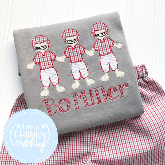 Boy Shirt - Boy Football Shirt - Football Player Trio on Grey Shirt
