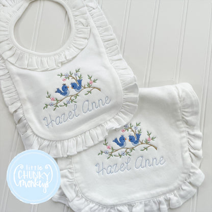 Blue Birds Bib or Burp Cloth