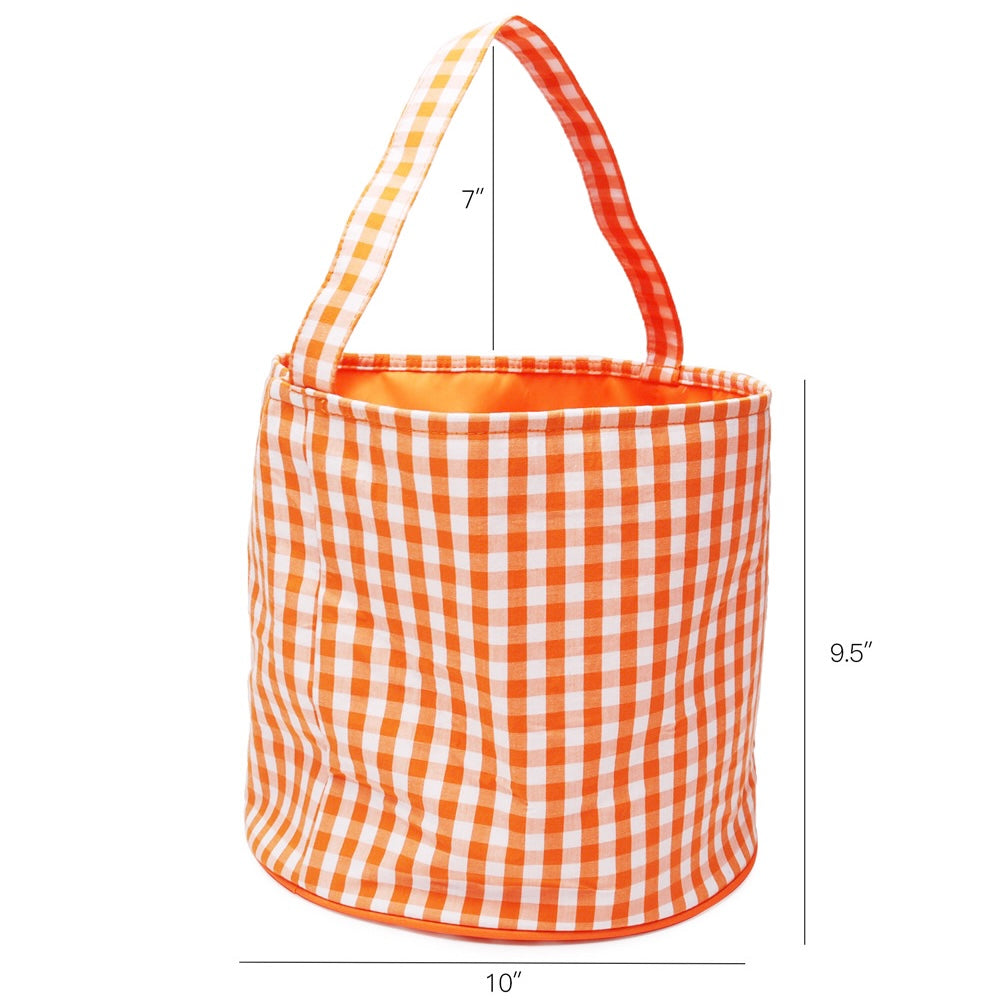 Orange Gingham Halloween Bucket Tote