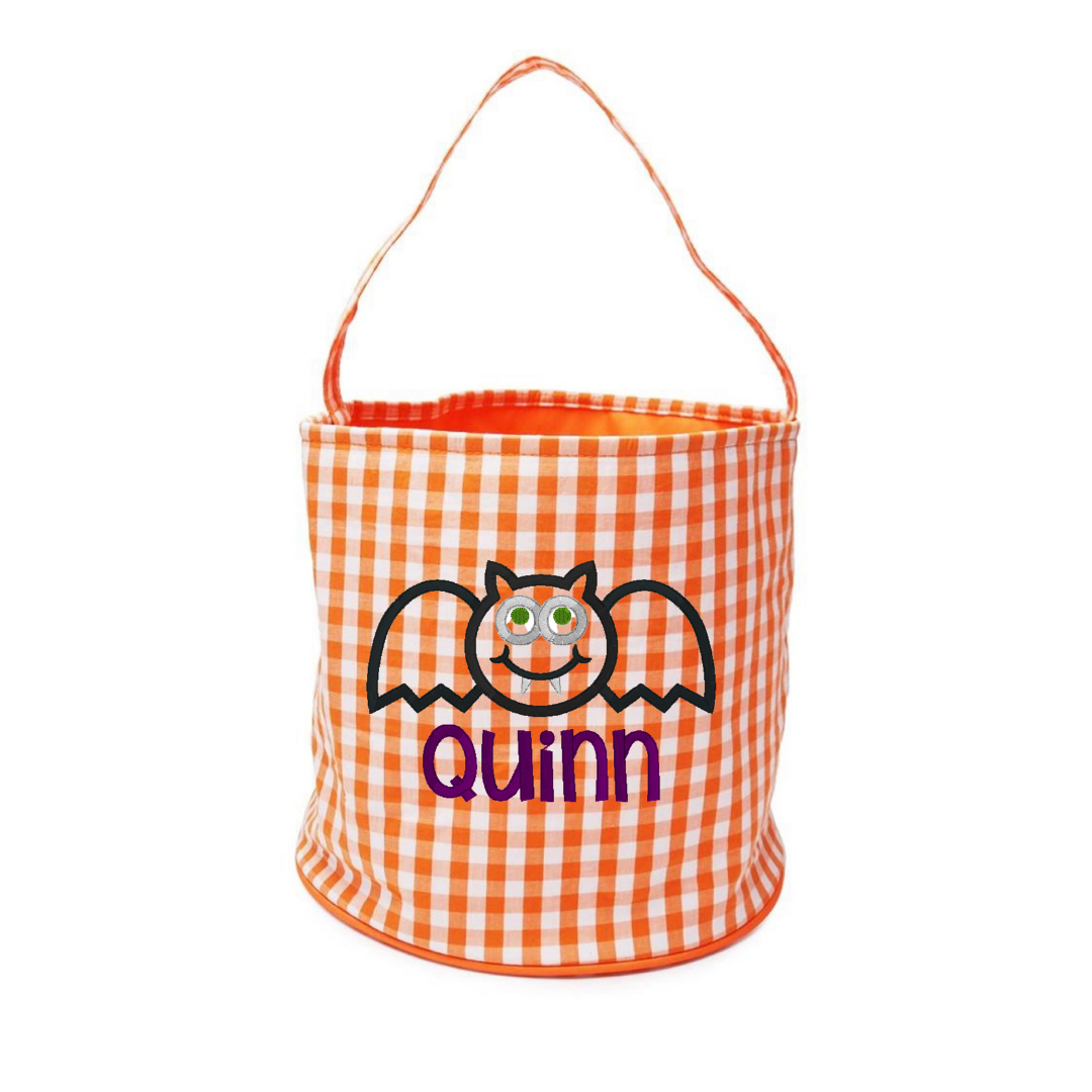 Orange Gingham Halloween Bucket Tote