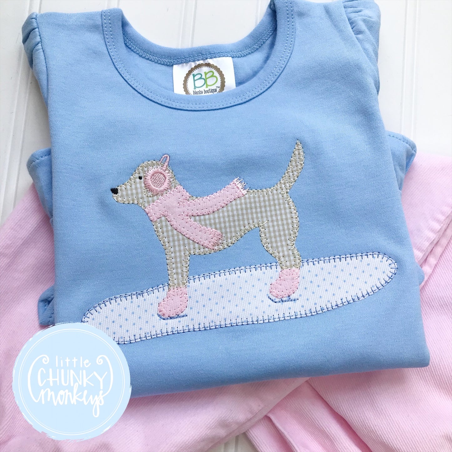 Girl Shirt - Applique Ice Skating Dog