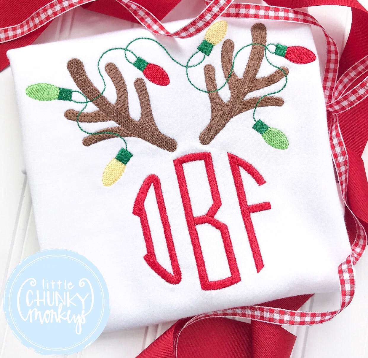 Boy Shirt -Boy Christmas Shirt - Circle Monogram with Antlers