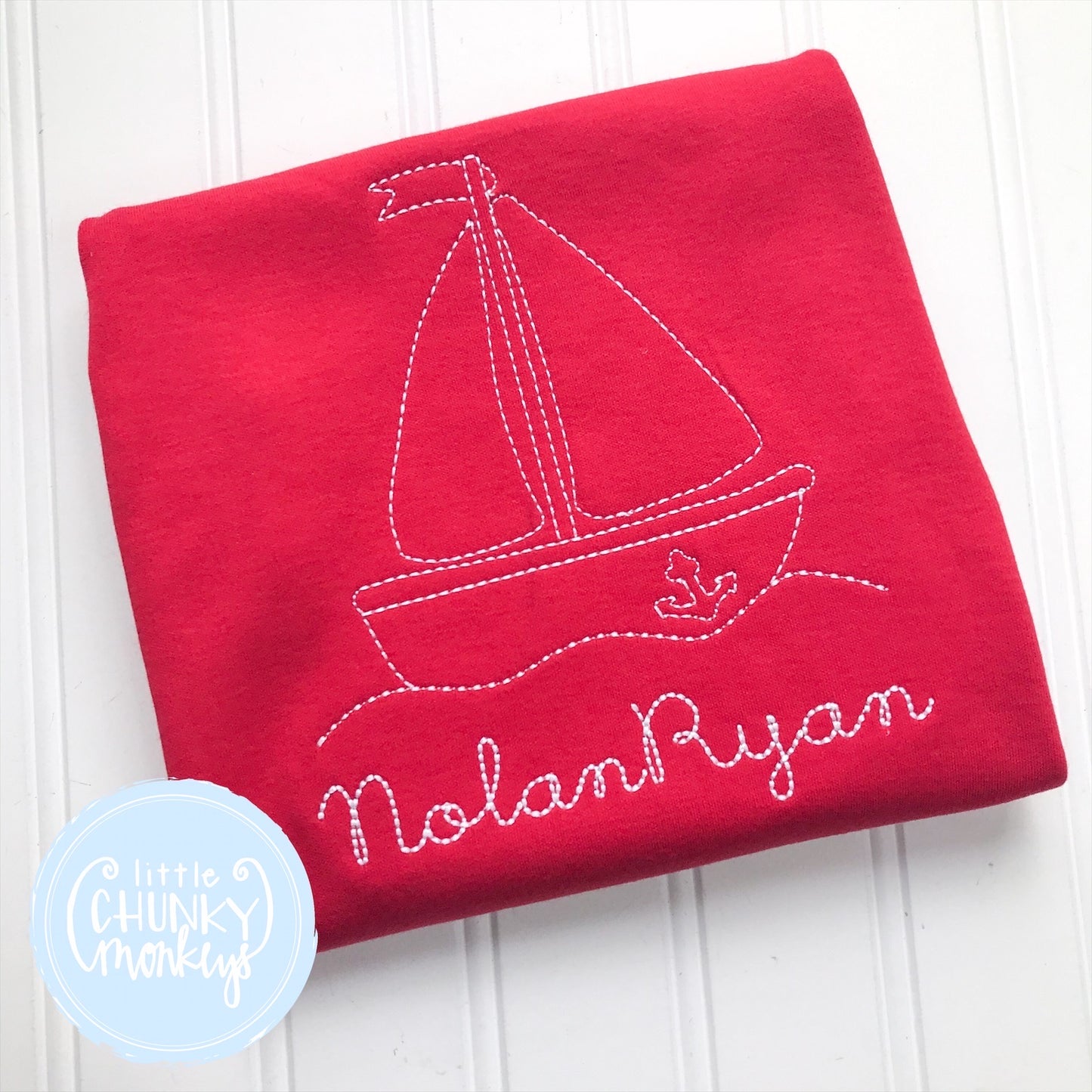 Boy Sun Bubble - Vintage Stitch Sailboat on Red Sun Bubble